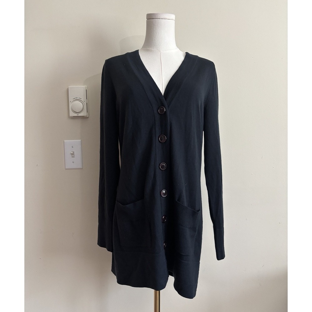 Pendleton Womens Large Knit V Neck Cardigan Navy Blue Wool Preppy Minimalist